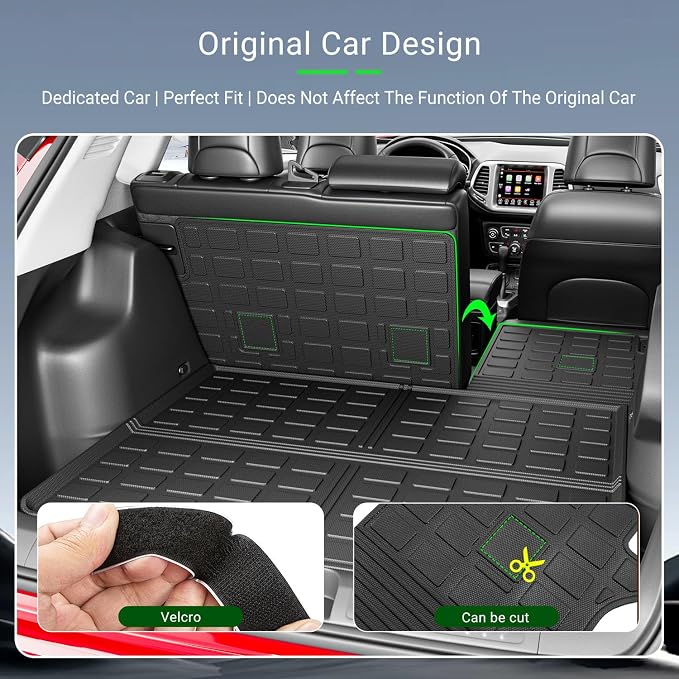 xipoqix Cargo Mat Backrest Mat Compatible with 2019-2023 Jeep Cherokee | Cargo Liners TPE Back Seat Protector Trunk Liner Replacement for 2019-2023 Jeep Cherokee Accessories (Trunk Mat+Backrest Mat) - Image 2