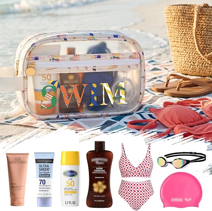 COSHAYSOO Clear SWIM Bag Swimming Pool Accessories Cute Swimmer Team Gifts for Women Teen Girls Bikini Swimsuit Goggle Cap Sunscreen Makeup Storage, Waterproof Beach Vacation Summer Travel Essentials - Image 5