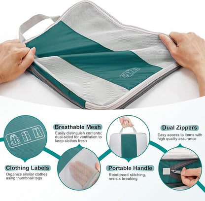 OlarHike 10 Set Compression Packing Cubes for Travel Essentials,Compressible Expandable Space Saver Bags for Organizing Clothes,Luggage Garment Bags with Over 1000 pcs Mesh Holes(Dark Blue Green) - Image 7