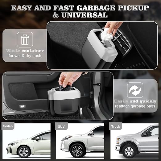 2 Pack Car Trash Can with Lid, Built-in Storage Garbage Bag, Silver | Leakproof Car Door Trash Can with Hook, 60pcs Trash Bags, Mini Automotive Garbage Bin for Vehicle, Office, Home - Image 8