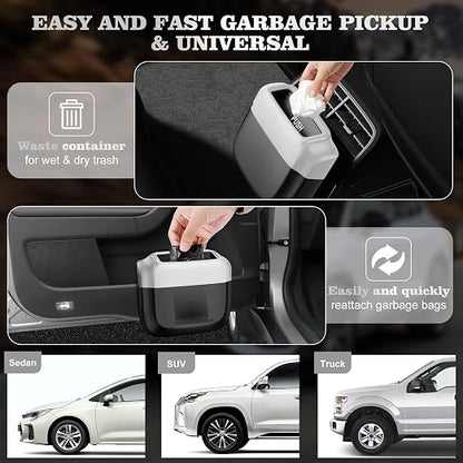 2 Pack Car Trash Can with Lid, Built-in Storage Garbage Bag, Silver | Leakproof Car Door Trash Can with Hook, 60pcs Trash Bags, Mini Automotive Garbage Bin for Vehicle, Office, Home - Image 8