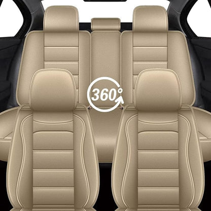 IKABEVEM Car Seat Covers for Jaguar E-Pace 2018-2025 2026 Full Set(5 Seats) | Luxury Fuax Leather, Waterproof, Airbag Compatible, Easy to Install, Scratch‑Resistant Seat Protection, Beige - Image 7