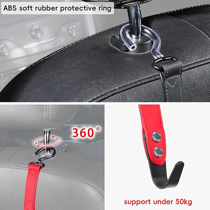 2 Pack Car Hook Holder Leather Headrest Hooks for Purses and Bags,SUS304 Car Hook(Red) - Image 4