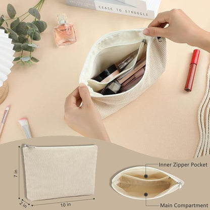 Fammart Corduroy Makeup Bag, Travel Cosmetic Bag Organizer Toiletry Bag Make Up Bags with Zipper & Compartments for Women Girls - Image 3
