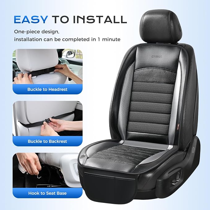 Coverado Cooling Car Seat Cover, 12V-24V Ventilated Seat Covers with 2 Fans & USB Ports, Carbon Fiber & Woven Mesh Fabric Cooling Seat Cushion with 3 Speed, Universal Fit for Most Vehicles, Gray - Image 7