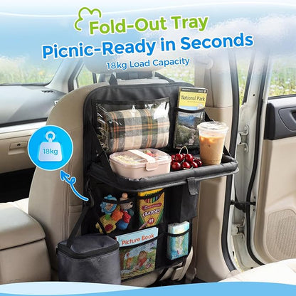 Tsumbay Backseat Car Organizer with Foldable Tray, 9 Pockets, Kick Mat Seat Protector, 18KG Capacity, Waterproof Oxford Fabric for Kids, Family Travel - for Car, SUV, Van (Oxford-2Pck) - Image 3