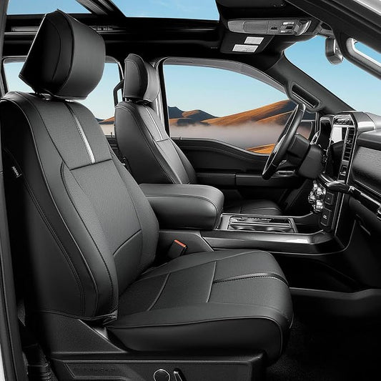for Ford F150 Seat Covers 2015-2023 2024 2025 2026 (Only Front Seat Covers), Leather Pickup Truck Seat Covers Custom Fit for F-150 XL XLT (Not for Regular Cab) Waterproof Car Accessories Black - Image 2