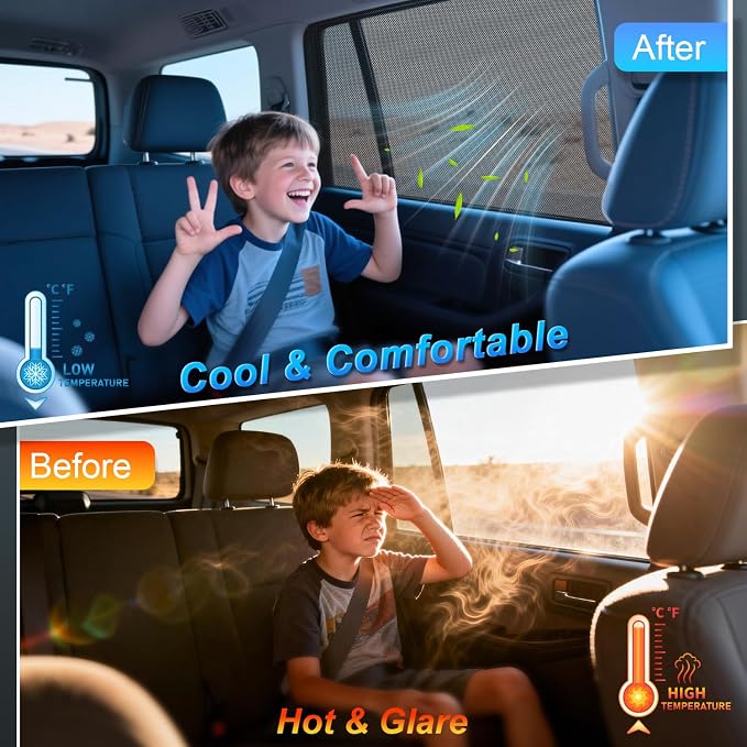 PEYOU Car Window Shades for Baby 2 Pack, Stretchable & Breathable Spandex Rear Side Car Sun Shade for Camping, Blocks UV Rays & Sun Glare for Kids/Adults/Pets - 44.9"X25.6" Fits 99% Cars - Image 2