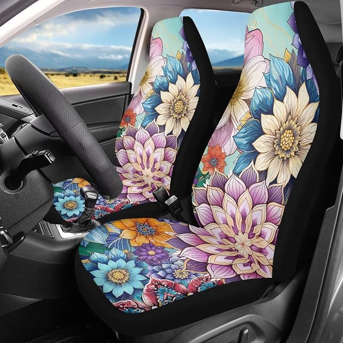 Bohemian Flower Car Seat Cover Front Bottom Seat Cushion Cover, Front Seat Covers Universal Fits Most Cars, SUVs, and Trucks, Washable and Easy to Install - Image 2