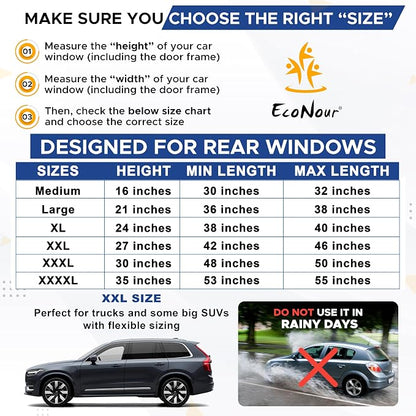 EcoNour Car Rear Window Screens (2 Pack) Stretchable & Breathable Car Shade | Side Window Sun Shades for Sun Protection | Breathable Window Shades for Privacy Blackout | (XXL 42"x27") - Image 4