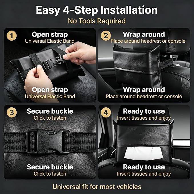 1 PC Car Tissue Holder, Soft-Leather Car Napkin Holder for Seat Back Armrest, Easy Access While Driving, Universal for Most Cars, Trucks, SUVs (Black #2) - Image 6