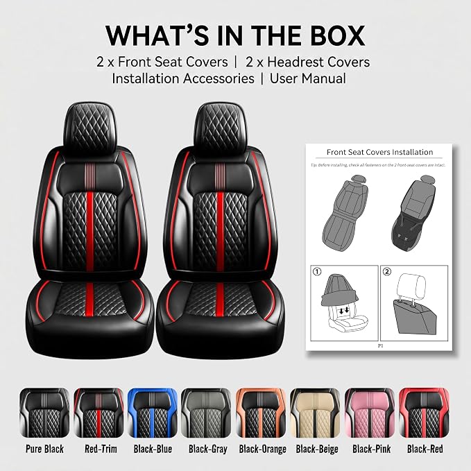 Fit Genesis Seat Covers Fit for Hyundai Genesis 2009-2016, Front Pair | Premium Leather Full Coverage Protectors, Waterproof, Breathable, Scratch Resistant, Easy Wipe, Airbag Compatible, RedTrim - Image 9