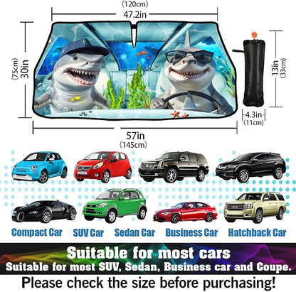 CHILL·TEK Funny Animal Car Windshield Sun Shade Umbrella, Funny Shark Car Sun Shade Umbrella, Block UV Rays Heat Foldable Windshield Umbrella Sun Visor Protector - Keep Vehicle Cool for Cars SUV - Image 3