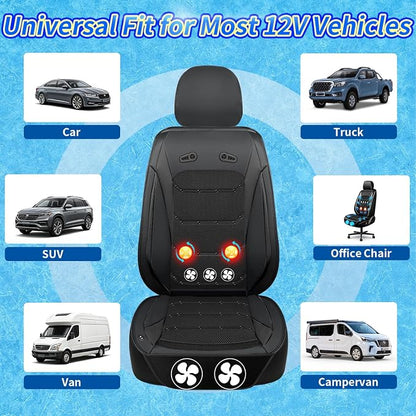Cooling Car Seat Cover,Ventilated Seat Coolers for Vehicle with Vibration | 5 Quiet Turbo Fan,3 Speed,5 Vibration Mode,48 3D Air Vents,Anti Sweat Seat Cooler Pad,for Cars SUV Truck,Summer Driving - Image 6