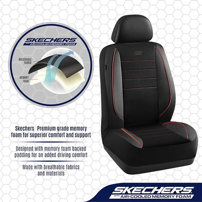 Skechers Air-Cooled Memory Foam Seat Covers,Mesh Thick Car Seat Covers,Piping Leather Car Seat Cover Full Set,Airbag Compatible,Automotive Comfort Universal Fit Most Cars,Vans,Trucks,SUV,Red - Image 5