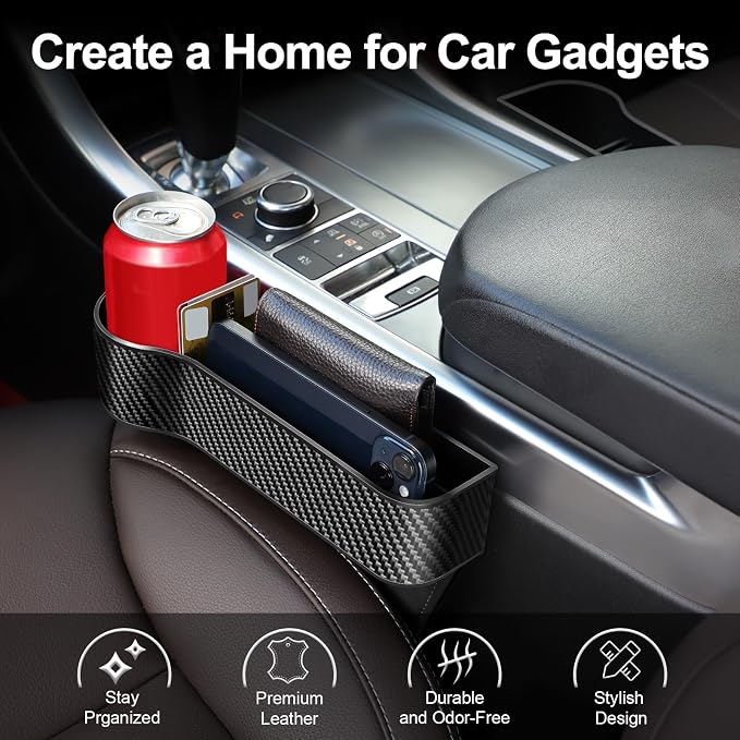 Car Seat Gap Filler Organizer, 2 Pack Car Console Organizer with Cup Holder | Auto Console Side Storage Box with 2 Seat Hooks, Car Organizer Front Seat for Drink, Phones, Keys, Fit for Car SUV Truck - Image 2