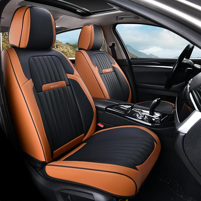 Coverado Car Seat Covers Full Set, Nappa Leather Seat Covers for Cars, Car Seat Protector Car Seat Cushion, Front and Back Seat Protectors Cushions Universal Fit for Most Cars Vehicles(Brown&Black) - Image 9