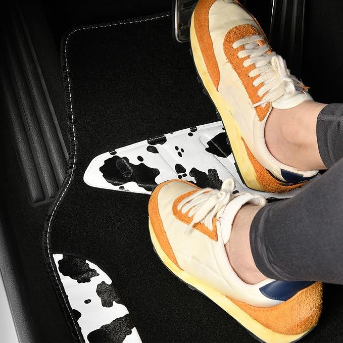 CAR PASS Waterproof Universal 3 Row Car Floor Mats, Cow Print Car Mats Fit for SUV,Vans,sedans, Trucks,Set of 3 Row Vehicles Car Carpet with Heel Pad and Nibs Backing, Cute Women Girly (Black White) - Image 5