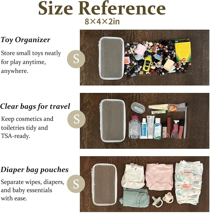 4 pcs Clear Zipper Pouches,Hard Shell Zipper Case, Toiletry Bag for Travel | CLear Diaper Bag, Toiletry Pouch, Travel Organizer, Cosmetic Bag,Toy Storage Bins (M+3S)(Black) - Image 3