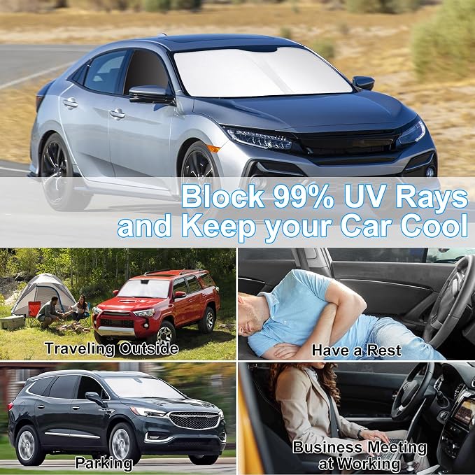 3PCS Car Window Shades Front Windshield Sun Shade Foldable Window Shade Custom Fit for 2016-2021 Honda Civic Accessories Car Shades for Front Windows Anti-UV Rays Block Heat - Image 6
