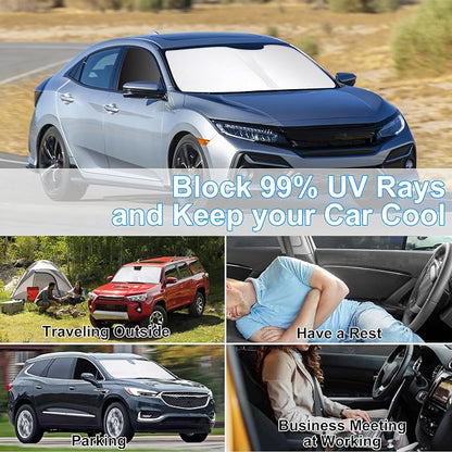 3PCS Car Window Shades Front Windshield Sun Shade Foldable Window Shade Custom Fit for 2016-2021 Honda Civic Accessories Car Shades for Front Windows Anti-UV Rays Block Heat - Image 6