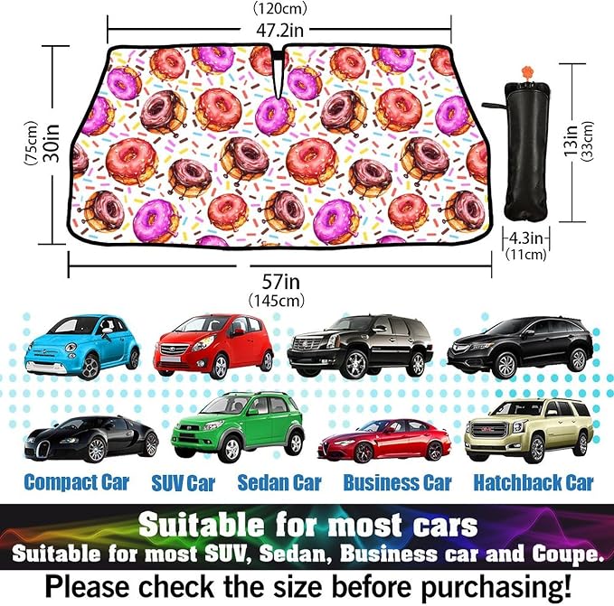 CHILL·TEK Funny Animal Car Windshield Sun Shade Umbrella, Cute Donuts Car Sun Shade Umbrella, Block UV Rays Heat Foldable Windshield Umbrella Sun Visor Protector - Keep Vehicle Cool for Cars SUV - Image 5