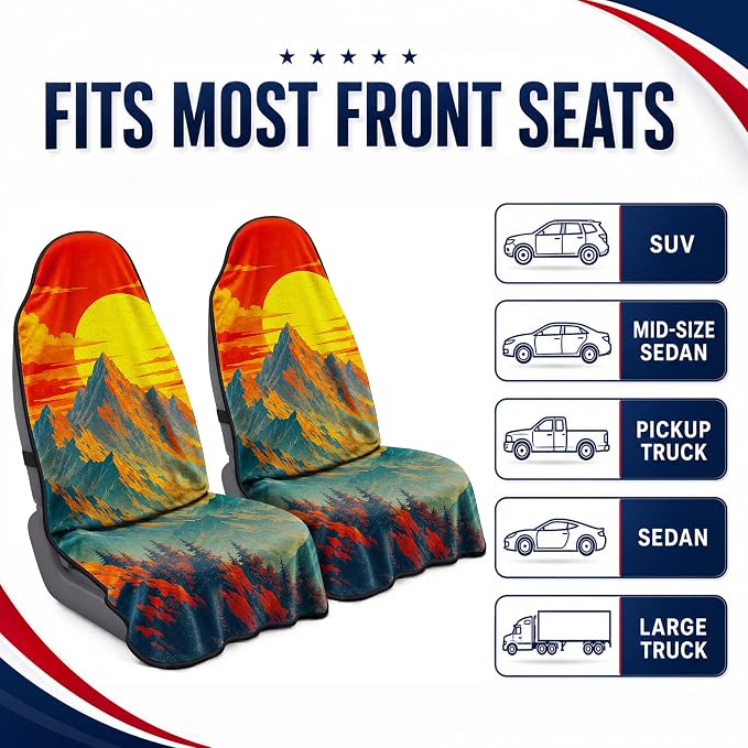 Car Seat Towel Cover 2 Pack for Front Seats, Sweat Absorbent Car Seat Protector with Non-Slip Backing, Waterproof Towel Car Seat Covers for Runners, Gym, Swimming, Beach, Mountain Sunset - Image 6