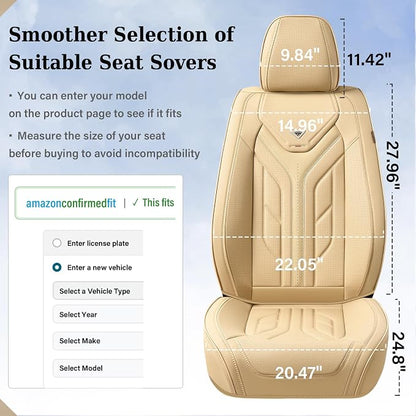 Coverado Seat Covers, Car Seat Covers Front Seats, Leather Seat Covers for Cars, Automotive Seat Covers Car Seat Protector Car Seat Cushion Universal Fit for Most Sedans SUV Pick-up Truck(Beige) - Image 5