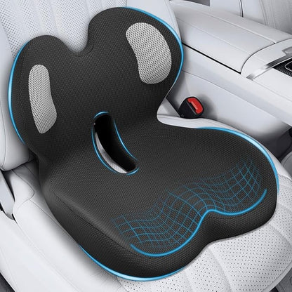 Trucker Seat Cushion, Thick Car Seat Cushions with Lumbar Support Pillow, Ergonomic L-Shaped Orthopedic Memory Foam for Long Driving Lower Back Pain Sciatica Relief, Gift for Drivers (Black+WE) by AEGISCOVER