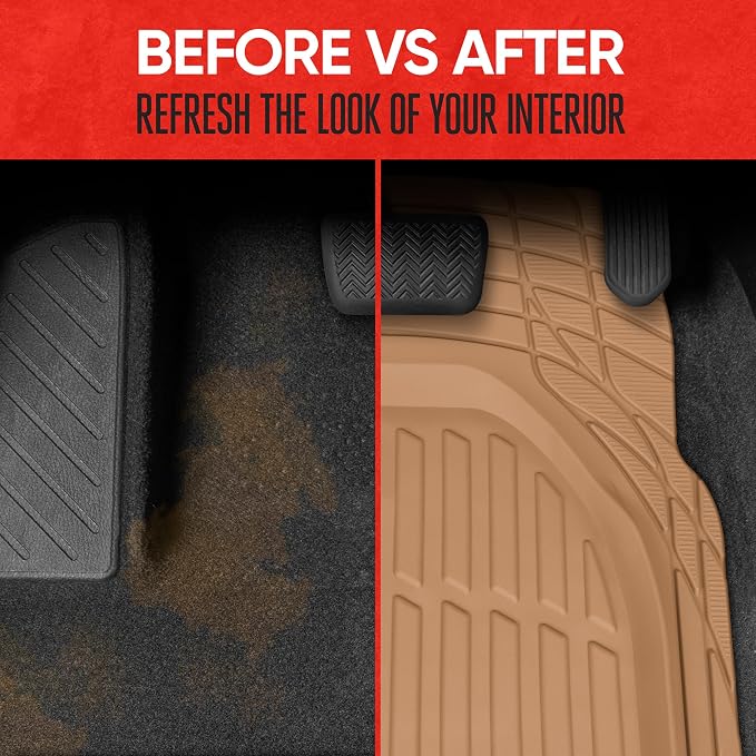 Motor Trend FlexTough Floor Mats for Cars, Beige Deep Dish All-Weather Mats, Waterproof Trim-To Fit Automotive Floor Mats for Cars Trucks SUV, Universal Floor Liner Car Accessories - Image 6