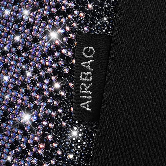 CAR PASS Bling Diamond Black Leather Car Seat Covers Full Set Interior Sets, Waterproof Shining Glitter Sparkly Crystal Armrest Fit Automotive Truck SUV Cute Women Girl, Bedazzed Iridescent Rhinestone - Image 7