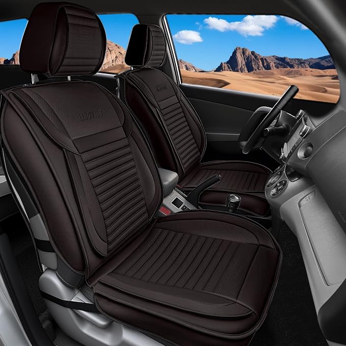 Front Car Seat Covers, Faux Nappa Leather for Sedan SUV, 2 Seats | Waterproof, Breathable and Airbag Compatible, Helps Reduce Slipping, Brown by LingvidoSeatCover