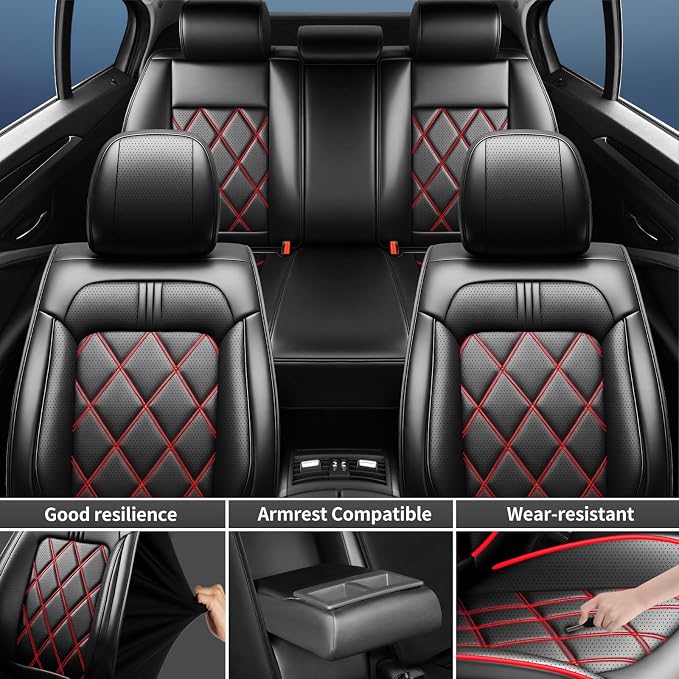 Seltos Car Seat Covers Custom Fit for Kia Seltos 2021-2026, Full Coverage Leather Waterproof Breathable Seat Covers Full Set, Automotive Seat Protectors, Airbag Compatible(5 Seats, Red & Black) - Image 4