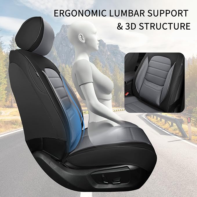 Car Seat Covers Front Seats, 2Pcs Universal Faux Leather Front Seat Covers for Cars, Waterproof Automotive Seat Covers Breathable Seat Cover for Most Sedans, Trucks, SUV (Black Gray) - Image 5