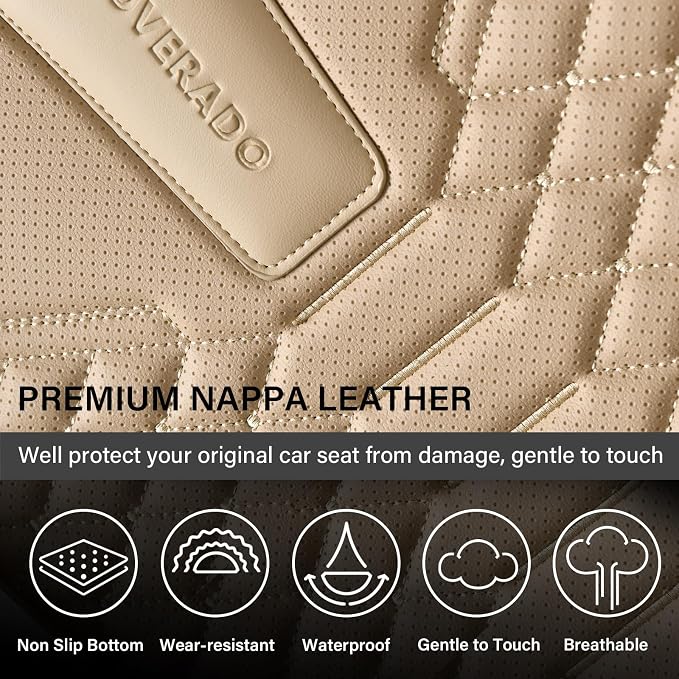 Coverado Front Seat Covers, 2 Pieces Universal Seat Cover for Cars, Breathable Nappa Leather Waterproof Car Seat Cover, Car Seat Protector, Driver Seat Cover, Auto Seat Covers Fit for Cars, Beige - Image 6