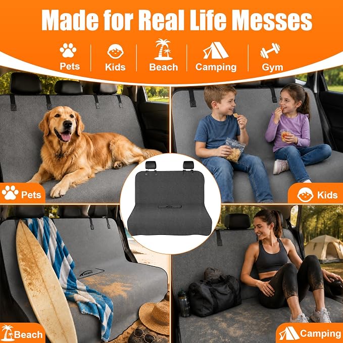 Back Seat Cover, Waterproof Non-Slip Bench Seat Protector for Cars | Sweatproof, Dual-layer Microfiber Terry Rear Seat Cover for Dogs and Kids, Fits for Cars, Vans, Trucks and SUVs - Image 7