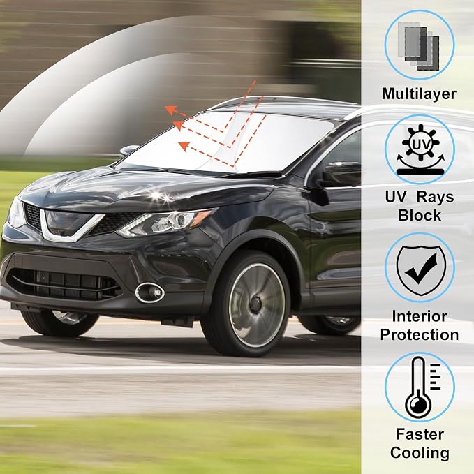 Windshield Sun Shade for 2017-2024 Nissan Rogue Sport | Full covered for windshield, Foldable & Durable, Block UV Rays, Reduce Heat, Easy to install, Keep Car Cooler - Image 2