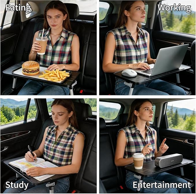 Foldable Passenger-Seat Car Desk for Laptop,Work,Car Passenger Table | Height-Adjustable, Waterproof Wipe-Clean Surface, Non-Slip, Tear-Resistant, Slim and Portable,Mobile Workspace - Image 3