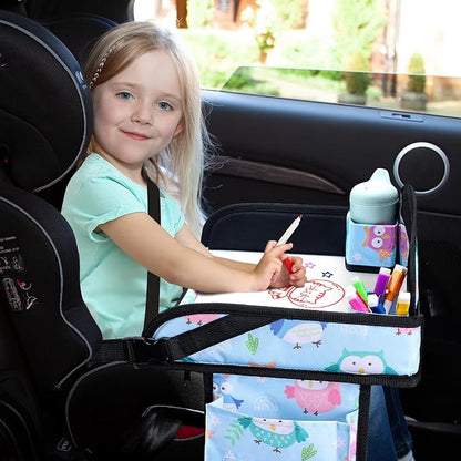 Car Seat Tray,Toddler Road Trip Essentials With Drawing Kit | Road Trip Essentials Accessories Lap Tray with iPad Holder Stand & Dry Erase Board as Travel Gifts for Kid,Baby Blue - Image 9