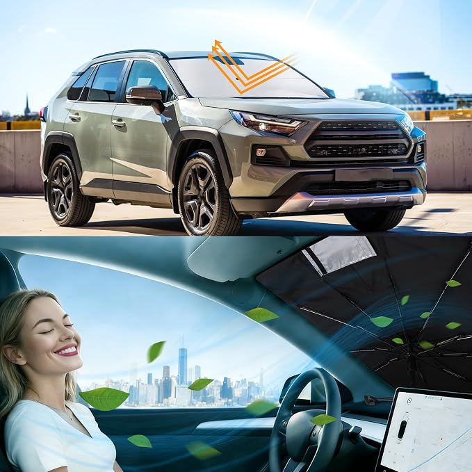 Windshield Sun Shade Umbrella for Toyota RAV4 RAV-4 2019-2026 | Full covered for windshield, Block UV Rays, Heat Reduction, Easy to install, Durable & Fold Up Small - Image 6