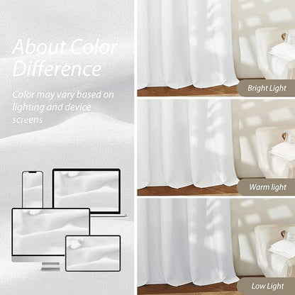 RYB HOME Linen Sheer Curtains 2 Panels for Living Room, Semi Transparent Privacy Drapes with Rod Pocket Farmhouse Style Window Treatments for Bedroom, White, 70" W x 95" L - Image 5