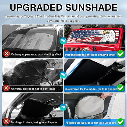 Canvcle Windshield Flag Sun Shade Sun Visor Heat Shield for 2018-2026 Jeep Wrangler JL & 2/4 Door 4XE & 2020-2026 Jeep Gladiator JT Thicken 3-Layer Keep Vehicle Cool Protect Your Car from Sun Heat - Image 6