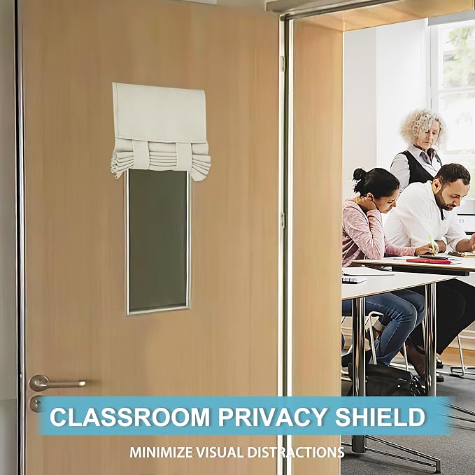 RYB HOME Classroom Door Window Cover Lockdown Shades Blackout, No Drill | Privacy Sidelight Glass Door School Office Blinds, Room Darkening Blocks Views, Portable Curtains, W12 x L30, Light Beige - Image 2