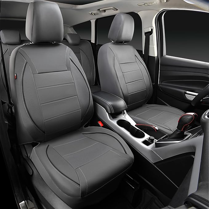 CAR PASS Piping Faux Leather Car Seat Cover Full Set,Grey Breathable Leather Seat Covers for Cars, Airbag Compatible,Universal Fit for SUVs,Van,Sedans,Small Trucks (Full Set, All Gray) - Image 2