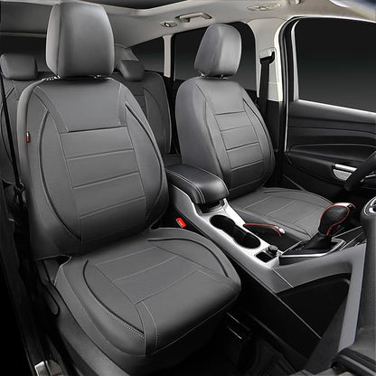 CAR PASS Piping Faux Leather Car Seat Cover Full Set,Grey Breathable Leather Seat Covers for Cars, Airbag Compatible,Universal Fit for SUVs,Van,Sedans,Small Trucks (Full Set, All Gray) - Image 2
