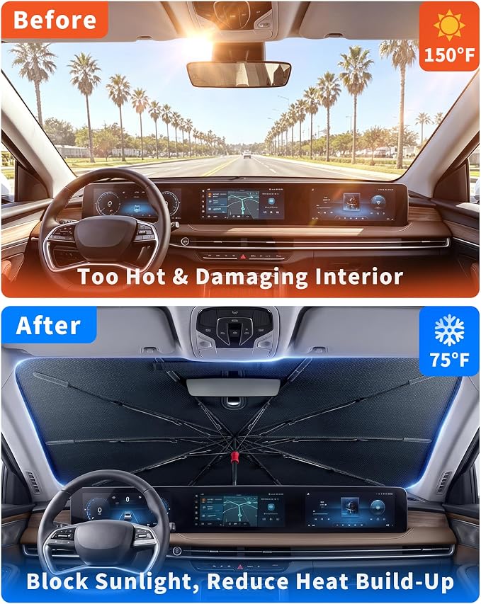 Windshield Sun Shade Umbrella | 53" L x 29" W,car window shades,windshield umbrella,umbrella sunshade for car windshield,windshield sun shade - Image 3