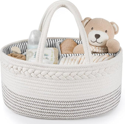 Maliton Baby Diaper Caddy Organizer, Cotton Rope Diaper Caddy Basket, Large Storage Basket for Newborn Boys and Girls, Gift for Baby Shower List, Newborn Essentials | 100% Cotton Rope Baby Caddy, Soft Yet Structured, Nursery, Car & Camping Use, Keeps B... by Maliton