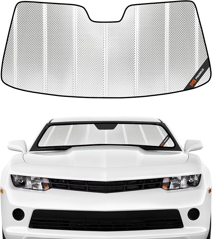 Pigenius Windshield Sun Shade for Chevrolet Camaro Convertible 2011-2015. Reflective Aluminum Film Front Window Sunshade - BLAZBLOCK by Pigenius