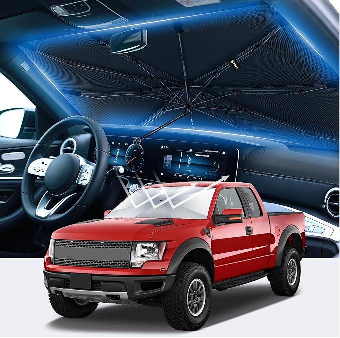 [2026 Upgrade] FLORICH Windshield Sunshade Umbrella Foldable Car Windshield Sun Shade Cover, [Nano-Ice-Crystal Coatings] Protect Interior from from UV Keep Car Cooler Large(61" L x 33" W) by FLORICH