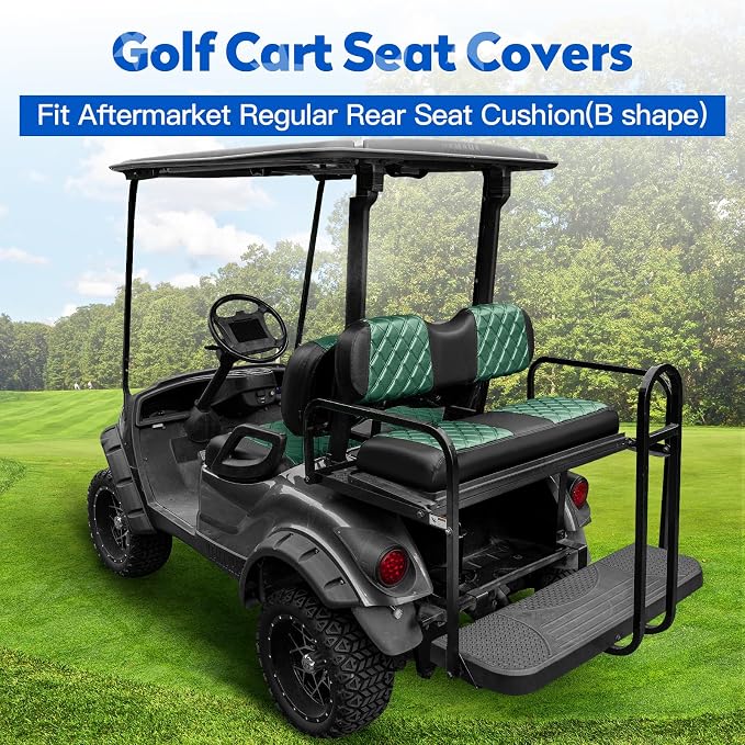 NOKINS Golf Cart Seat Covers Fits Aftermarket Standard Rear Seat Cushion | Fit for Club Car Precedent/DS/EZGO RXV/TXT/Yamaha Drive, No Stapler, Multiple Colors&Breathable (Dark Green&Black) - Image 2